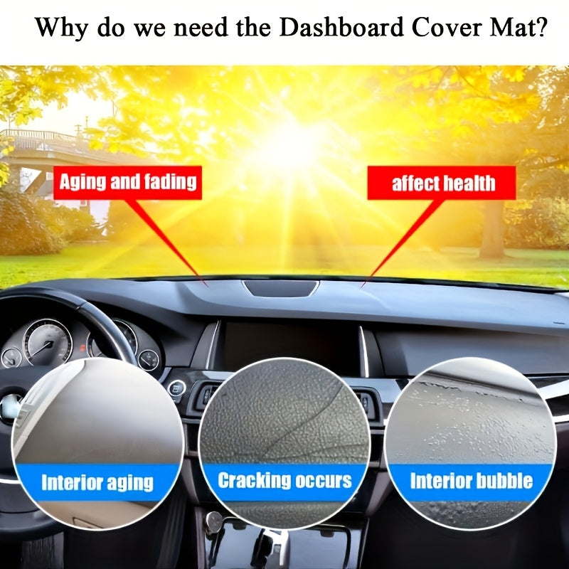 Car Dashboard Mat Polyester Black Green Anti-Slip UV Protection for Left-Hand Drive