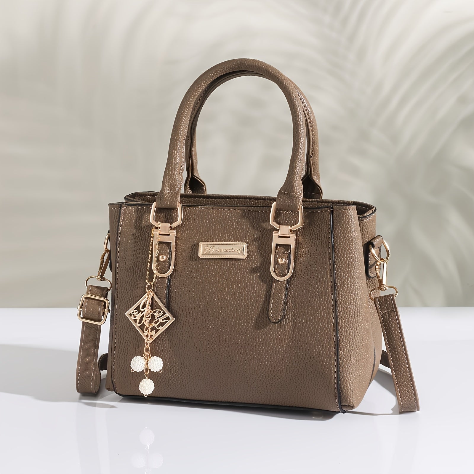 Black Lychee Pattern Tote Bag with Adjustable Strap for Daily Use