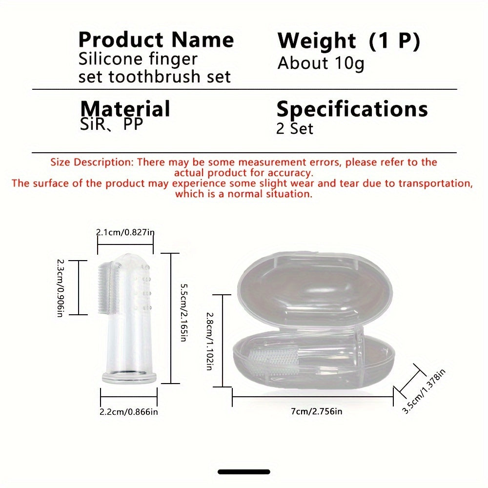 2-Pack Soft Silicone Finger Toothbrushes for All Ages with Protective Caps