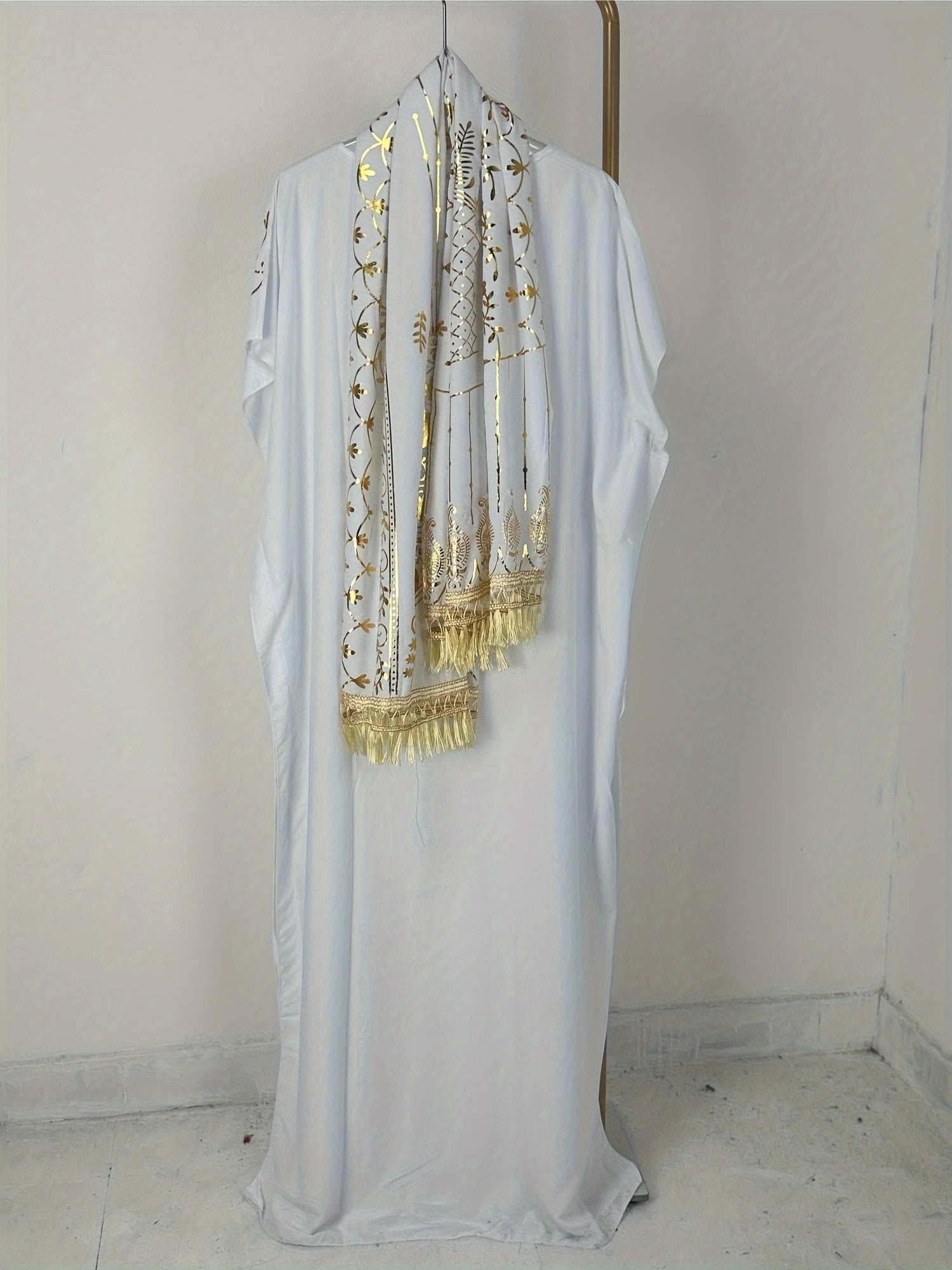 Plus Size Floral Maxi Kaftan Dress Elegant Crew Neck Batwing Sleeve