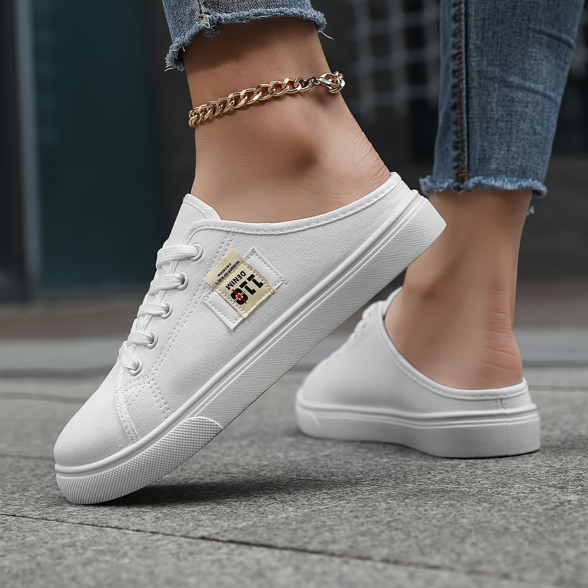 Ayollar uchun slip-on kundalik poyabzal nafas oladigan mato, sirpanmaydigan taglik, qora, oq, pushti