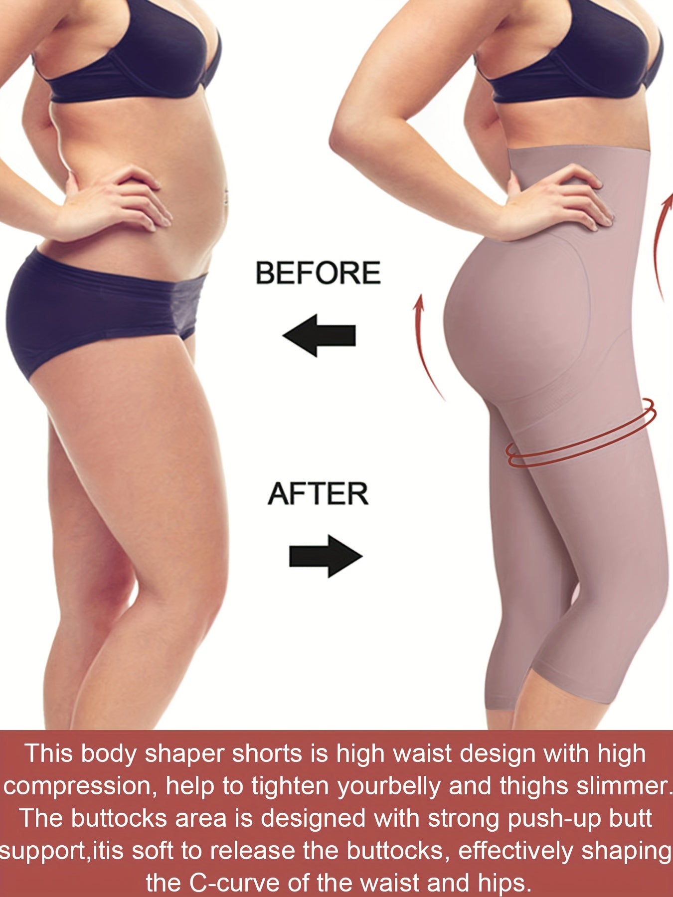 Women's Seamless High Waist Shapewear Shorts Tummy Control Butt Lifter Black Nylon Spandex