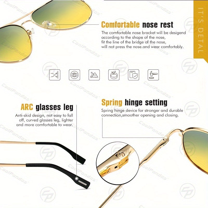Pilot Sunglasses with Polarized Photochromic Lenses for Day and Night Driving
