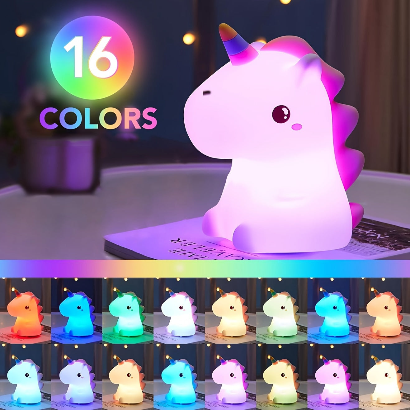 Silicone Night Light with Rechargeable Battery Colorful Festive Decorative Rainbow Light for Halloween Room