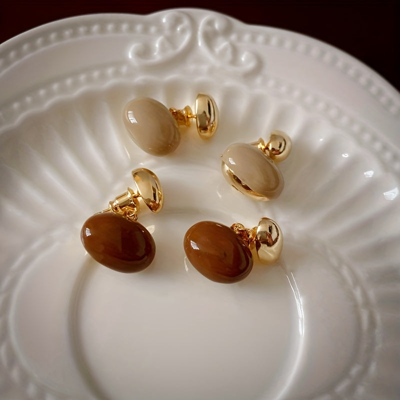 Retro elegant uslubida oval shakldagi emal quloq uzuklari, 14K qoplangan misdan tayyorlangan - kundalik tasodifiy kiyim uchun mukammal.