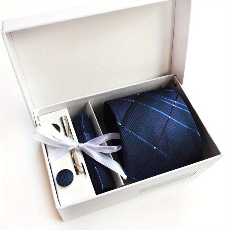 Caja de regalo para hombres con corbatas, pañuelos de bolsillo, gemelos y clips para corbatas
