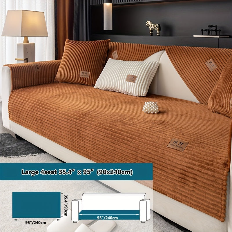 Плюшевый чехол на диван, толстый, теплый, зимний, противоскользящий, современный, дружелюбный к питомцам, для гостиной, спальни, офиса