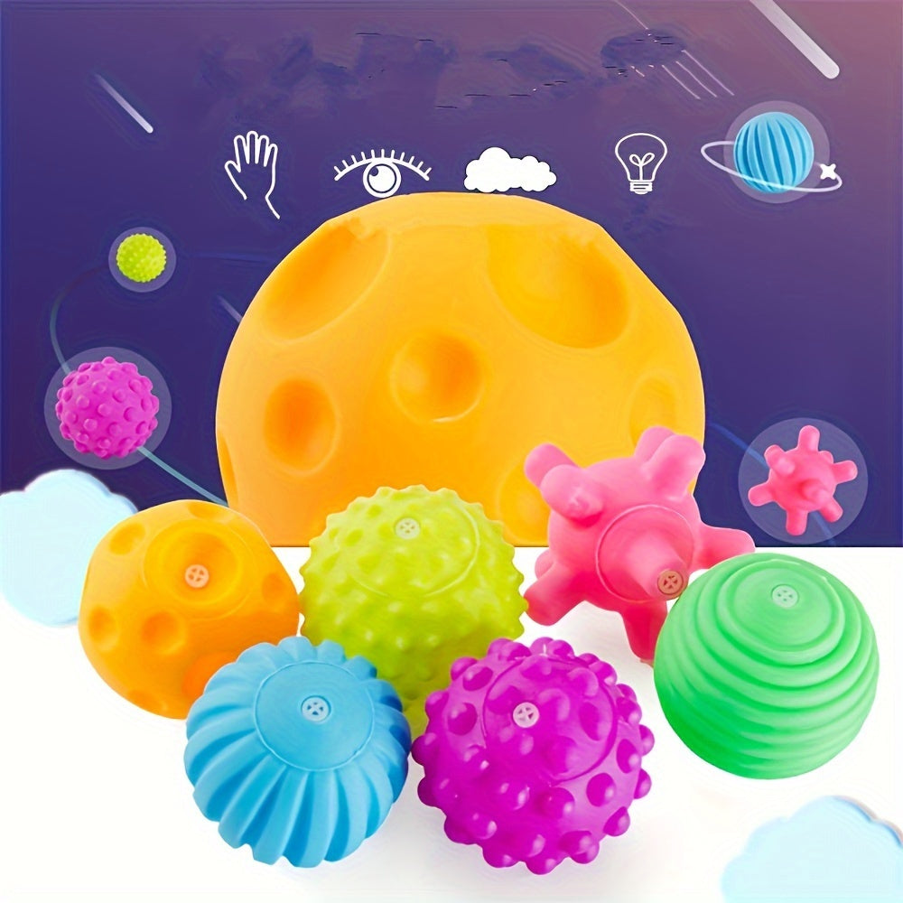 0-3 yoshdagi chaqaloqlar uchun 6 ta silikon sensor to'pi to'plami, taktil va rangni tanish uchun