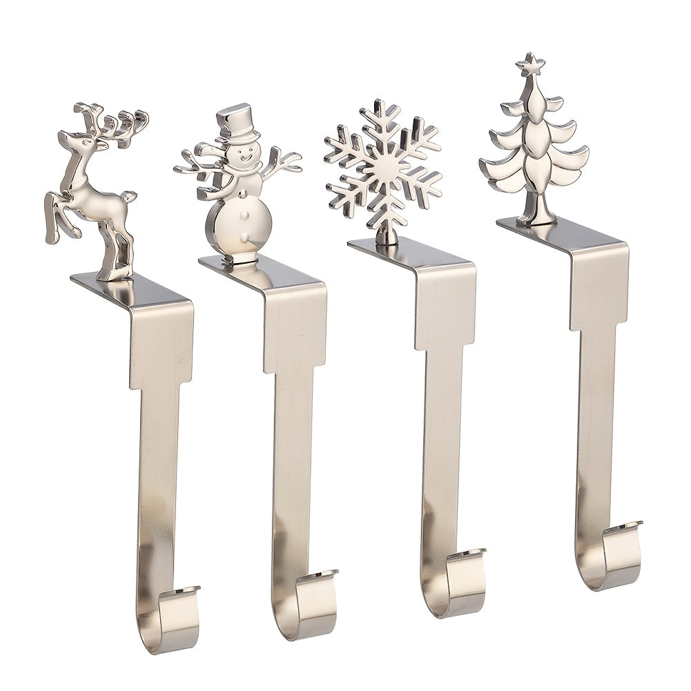 Set of 2 Christmas Mantel Stocking Holders Stainless Steel Snowflake Santa Elk