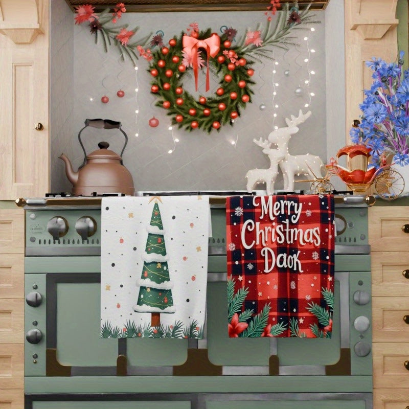 2-Piece Kitchen Towel Set 45.72x66.04cm Soft Winter Holiday Tea Christmas
