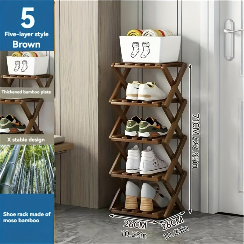 Bamboo Folding Shoe Rack for Small Apartments Multi-Layer Storage