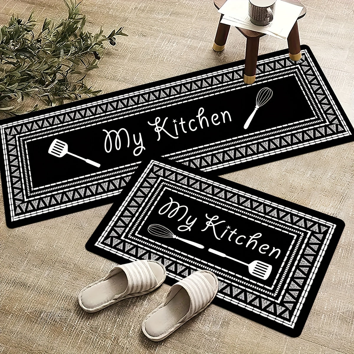 Kitchen Mat Anti-Slip Absorbent Washable Runner Rug for Hallway Laundry 2 Pieces