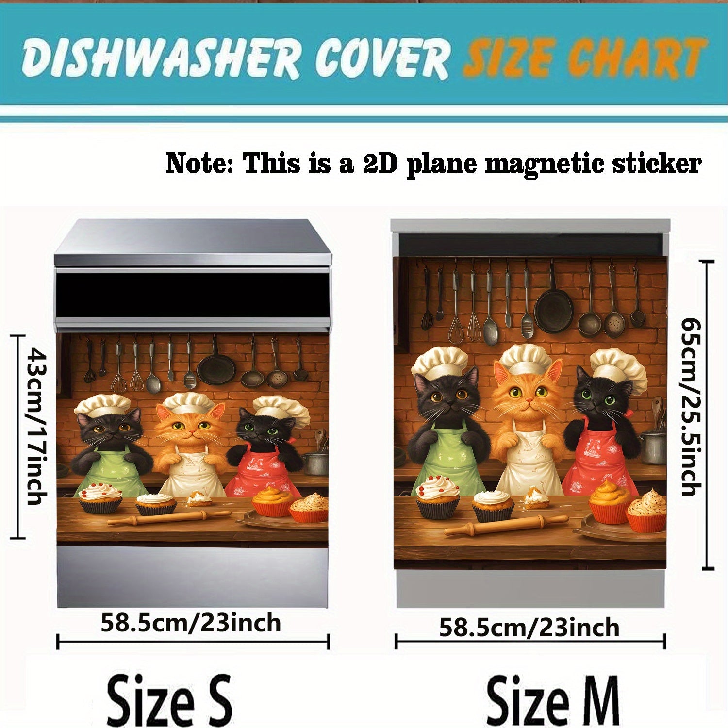 2D Flat Cat Pattern Dishwasher Door Decoration Kit Waterproof Soft Easy Install