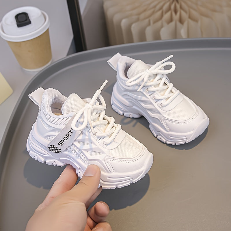 Kids Boys Girls Athletic Sneakers Casual Running Shoes Low Top Solid Color Faux Leather Rubber Sole