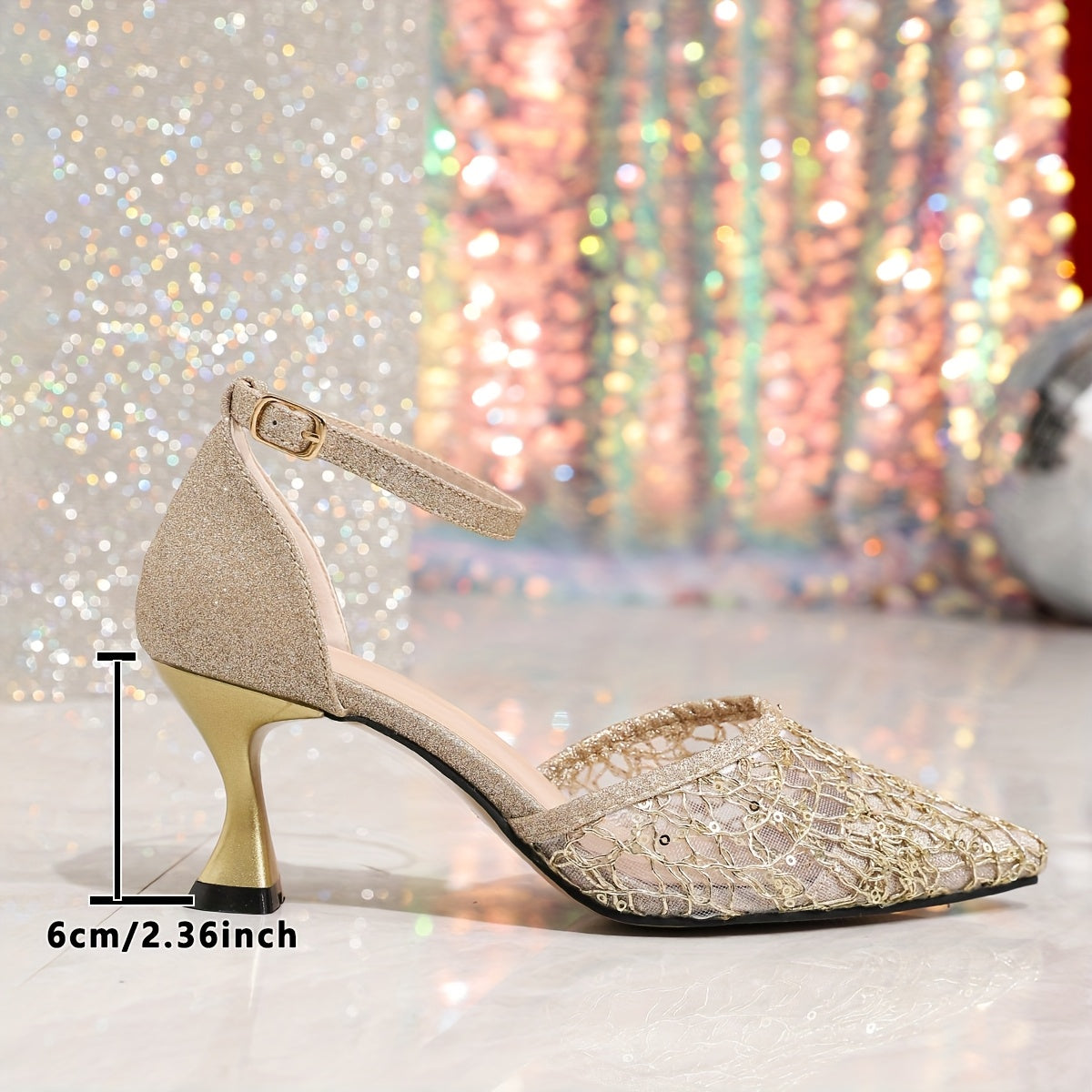 Women High Heels Glitter Pointed Toe Kitten Heels for Party Wedding