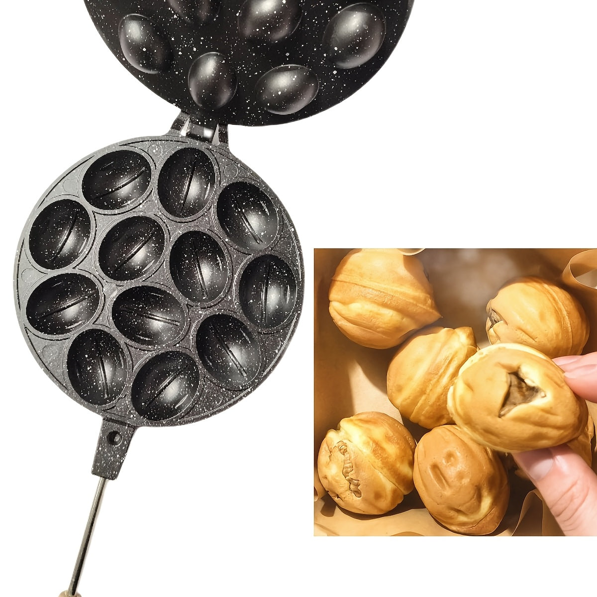 Oval Waffle Baking Pan with Walnut Cracker and Cookie Making Features Aluminum Kitchen Tool