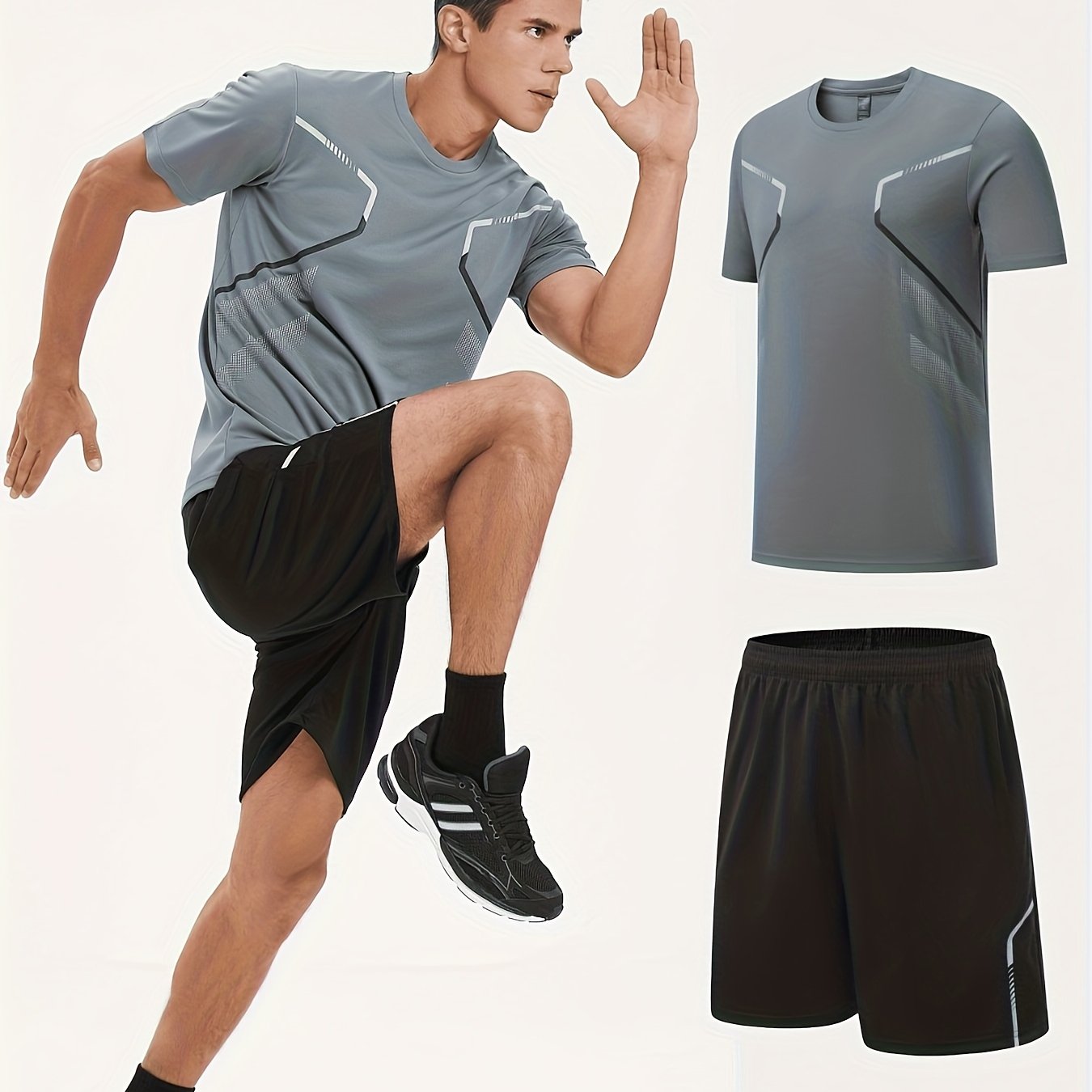 Men's Summer Quick-Dry Polyester Running Sportswear Set T-Shirt and Shorts