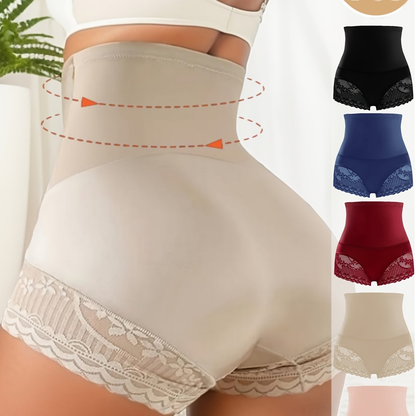 Women's Plus Size High Waist Sports Briefs Soft Lace Trim Pack of 5