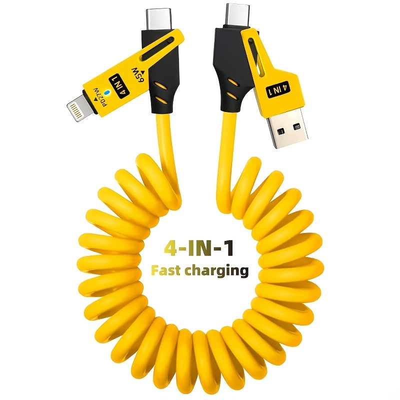 Universal 65W 4-in-1 High-Speed Charging Data Cable for Samsung, OnePlus, Mi, Huawei, Oppo, iPhone