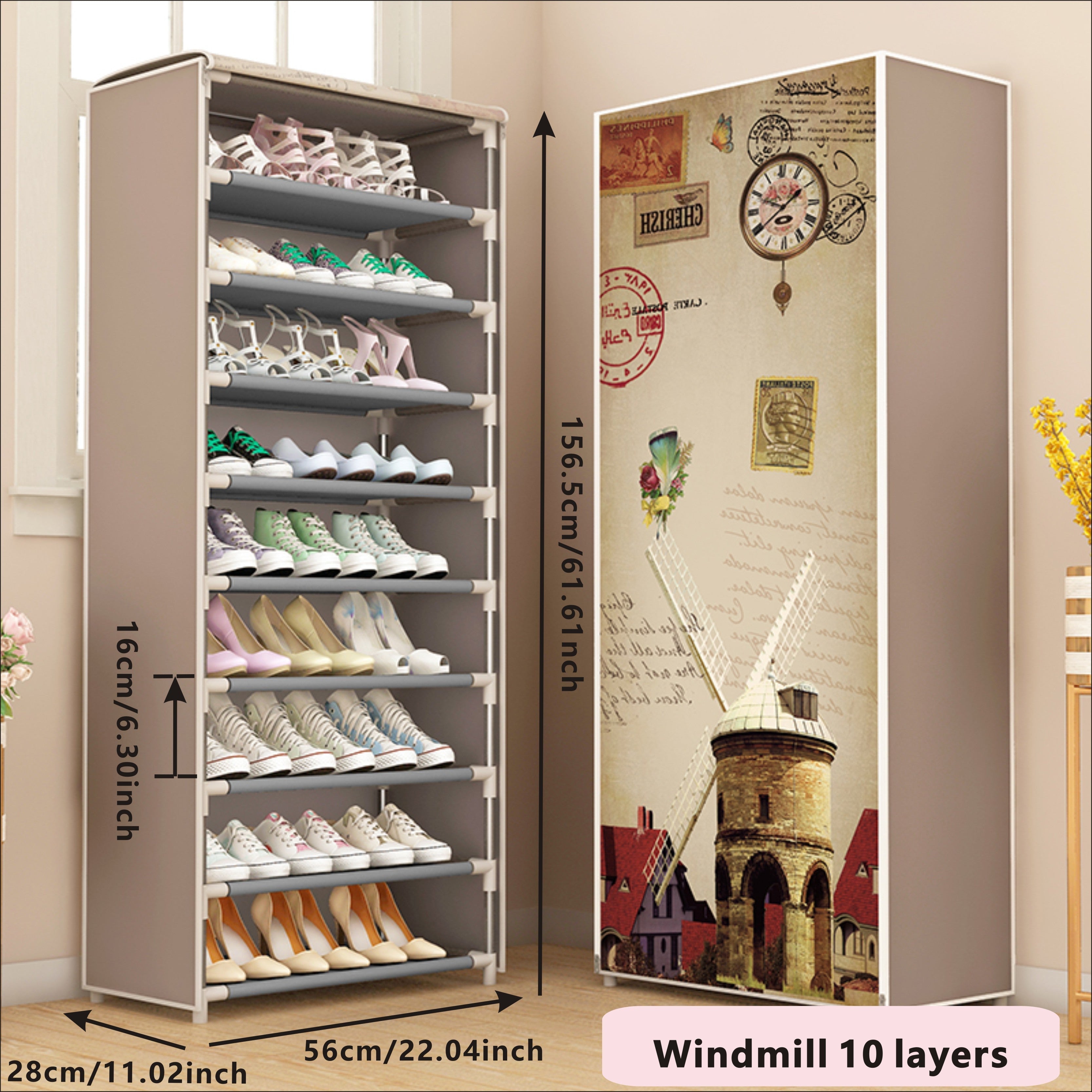 Durable Shoe Storage Cabinet with Fabric Zipper Cover for Hallways and Closets