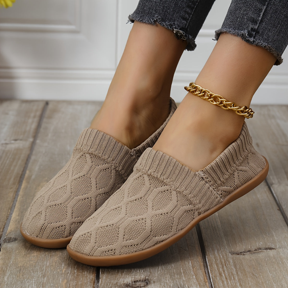 Women's Casual Mary-Jane Flats Breathable Fabric Slip-On Shoes