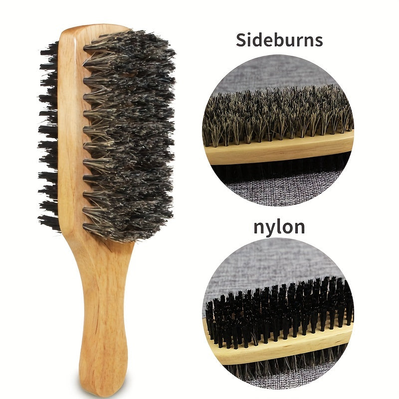 Cepillo de barba de madera para hombre de doble cara, peine para peinar y estilizar el cabello