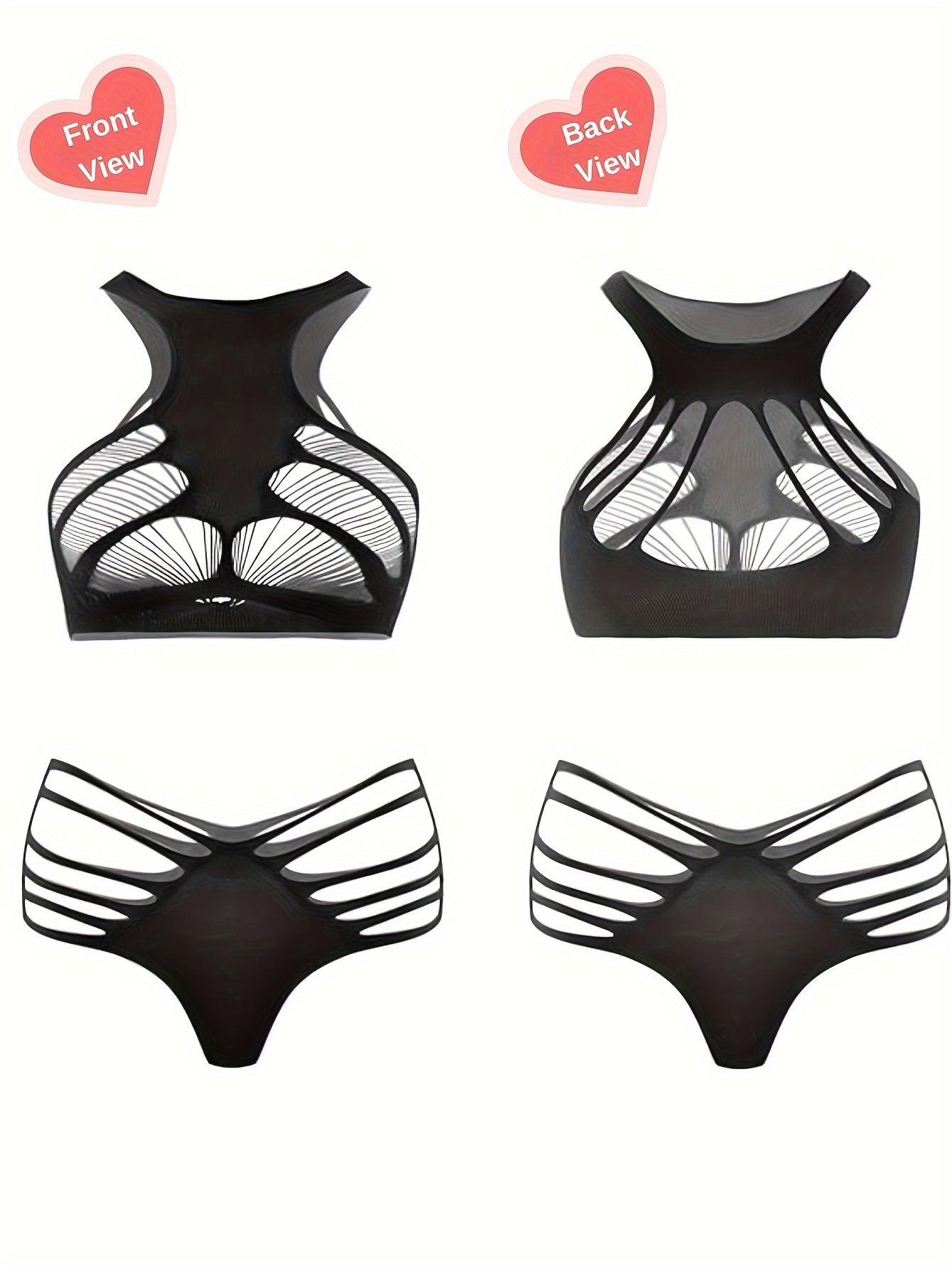 Women's Pink Hollow Fishnet Lingerie Set Sleeveless See Through for Party and Valentine's Day