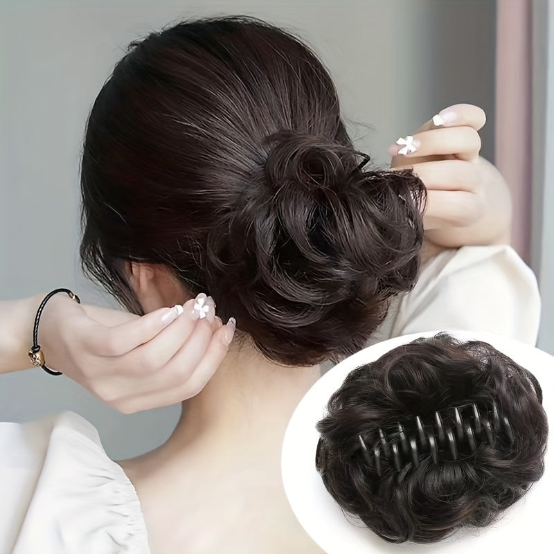 Women's Wavy Curly Hair Bun Synthetic Fiber Updo Hairpiece with Claw Clip