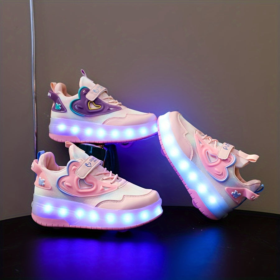 Kids' LED Light-Up Roller Skates for Boys and Girls Pink White Colorful Glow-in-the-Dark USB Rechargeable Breathable Mesh Casual Running