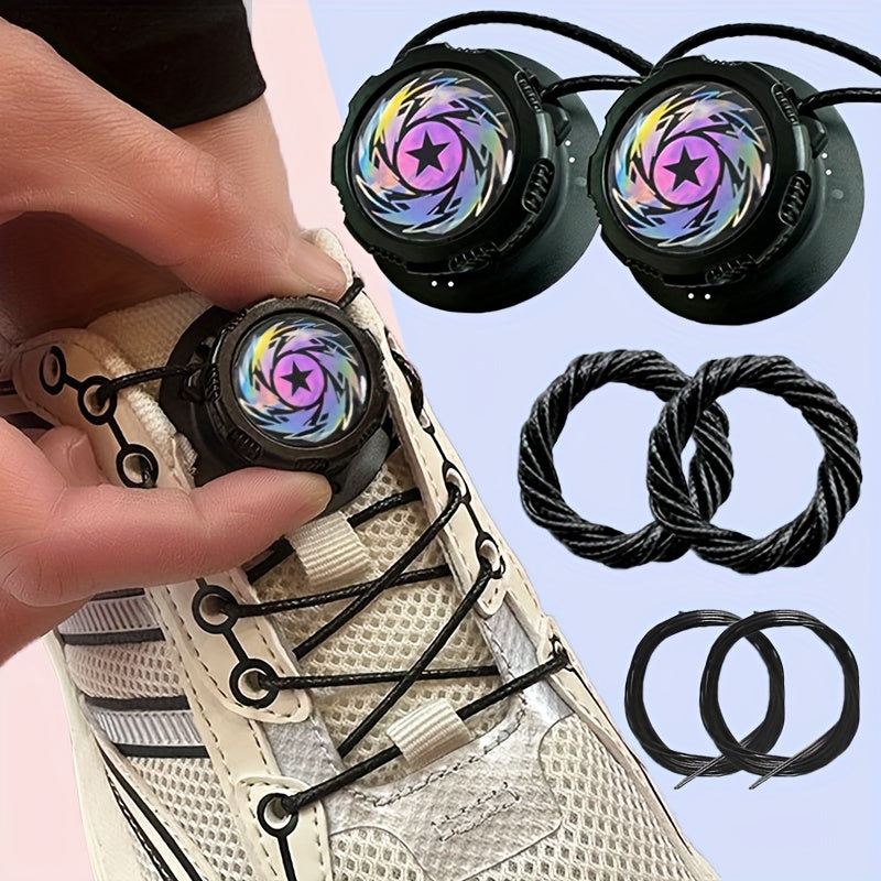 Unisex Lace Up Shoelaces Rotating Button Set for Shoes Replacement