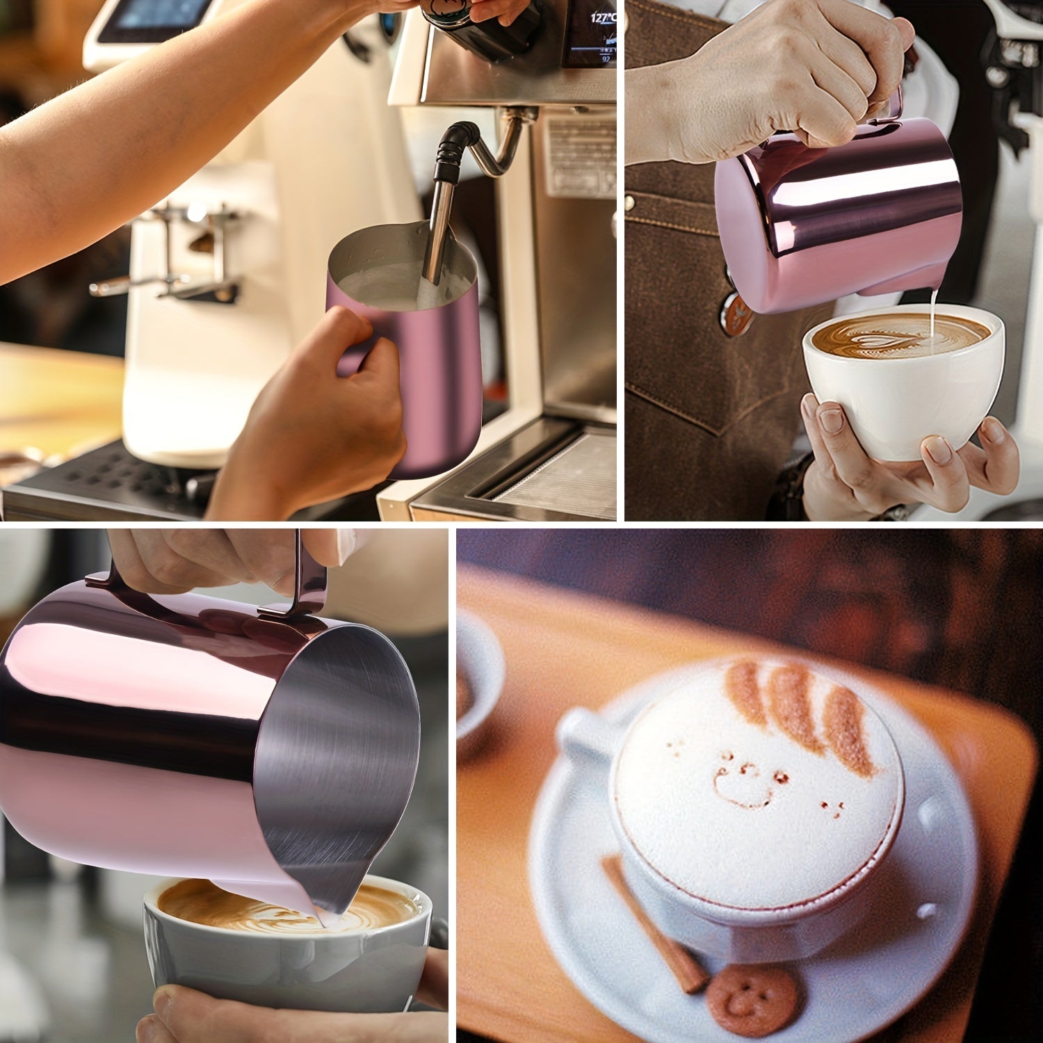 Taza de café de acero inoxidable de 20oz con espumador de leche y aguja para flor de extracción