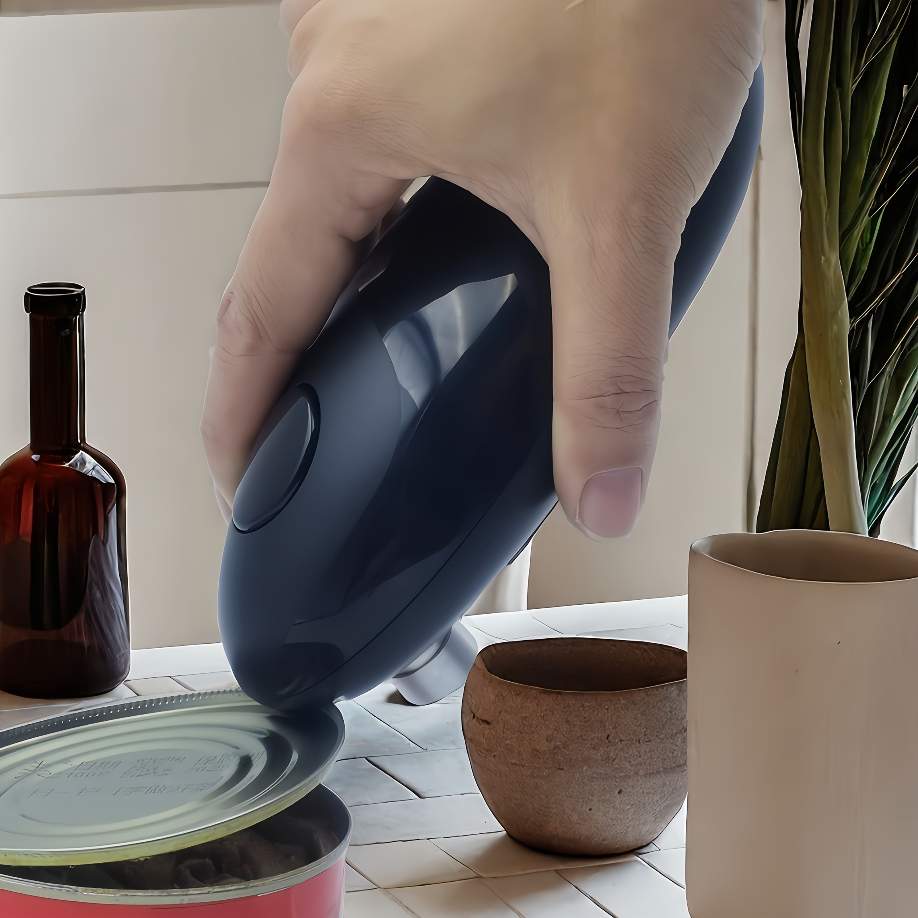 Electric Can Opener Hands-Free Battery Operated Easy Press Button Durable ABS Kitchen Accessory