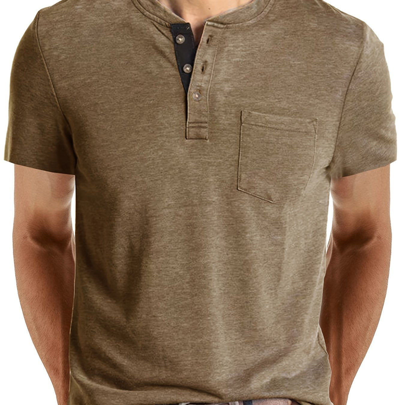 Camiseta de manga corta para hombre de talla grande en poliéster con bloques de color y cuello redondo