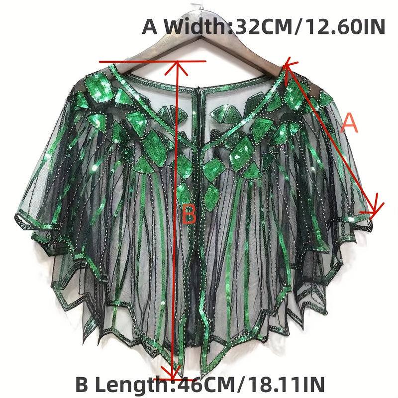 Beaded Sequin Embellished Evening Cape with Shawl for Bridal and Formal Wear