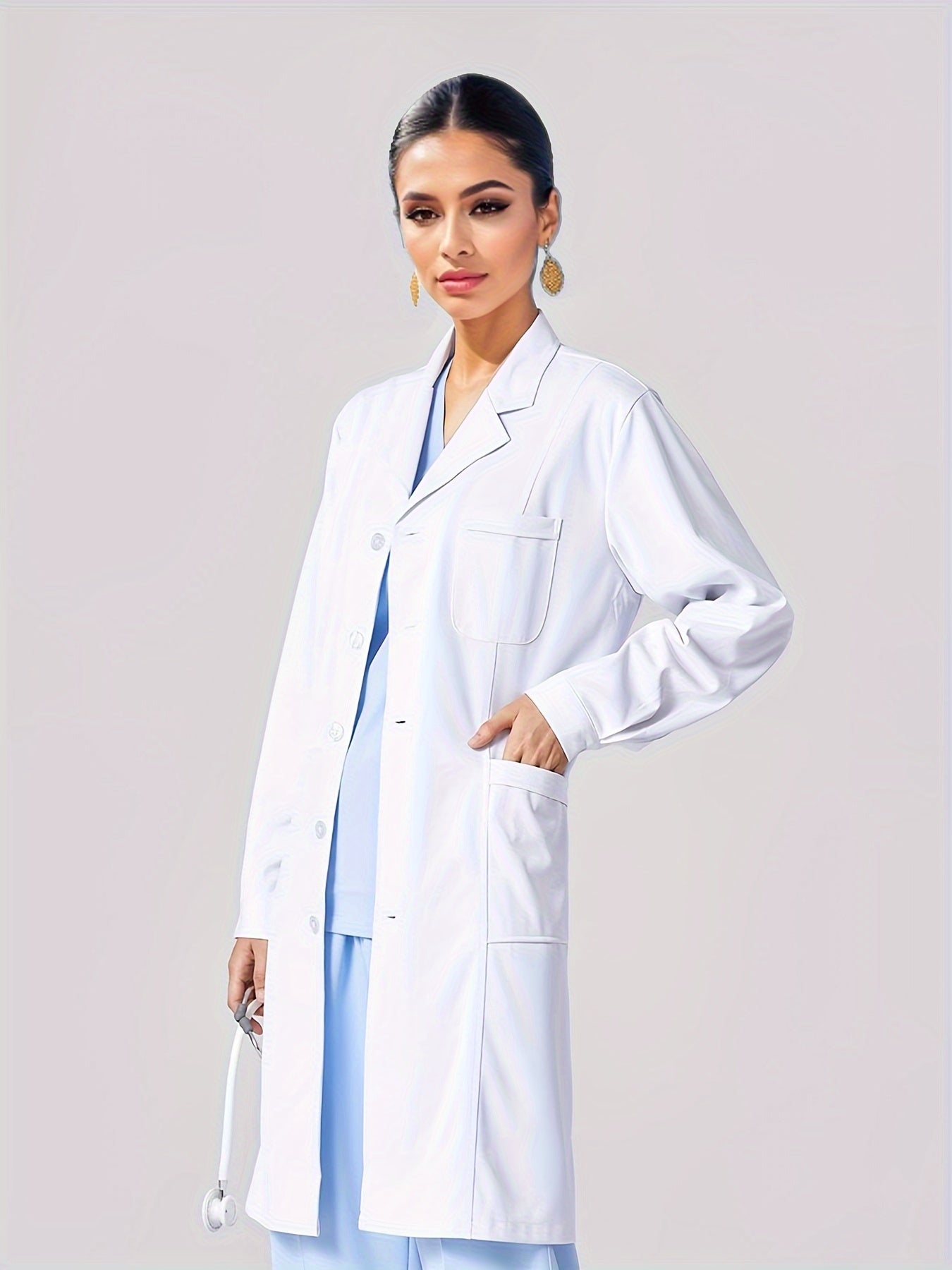 Women's Slim Fit White Lab Coat for Doctors and Nurses Polyester Long Sleeve Pockets
