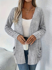 Women's Solid Color Cardigan with Pockets Long Sleeve Open Front Sweater