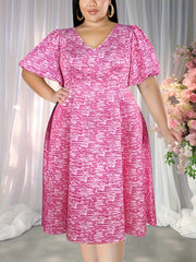 Women's A-Line Dress With Floral Print V-Neck Puff Sleeves Party Wear