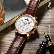 Men's Leather Casual Quartz Sport Watch Black 42mm