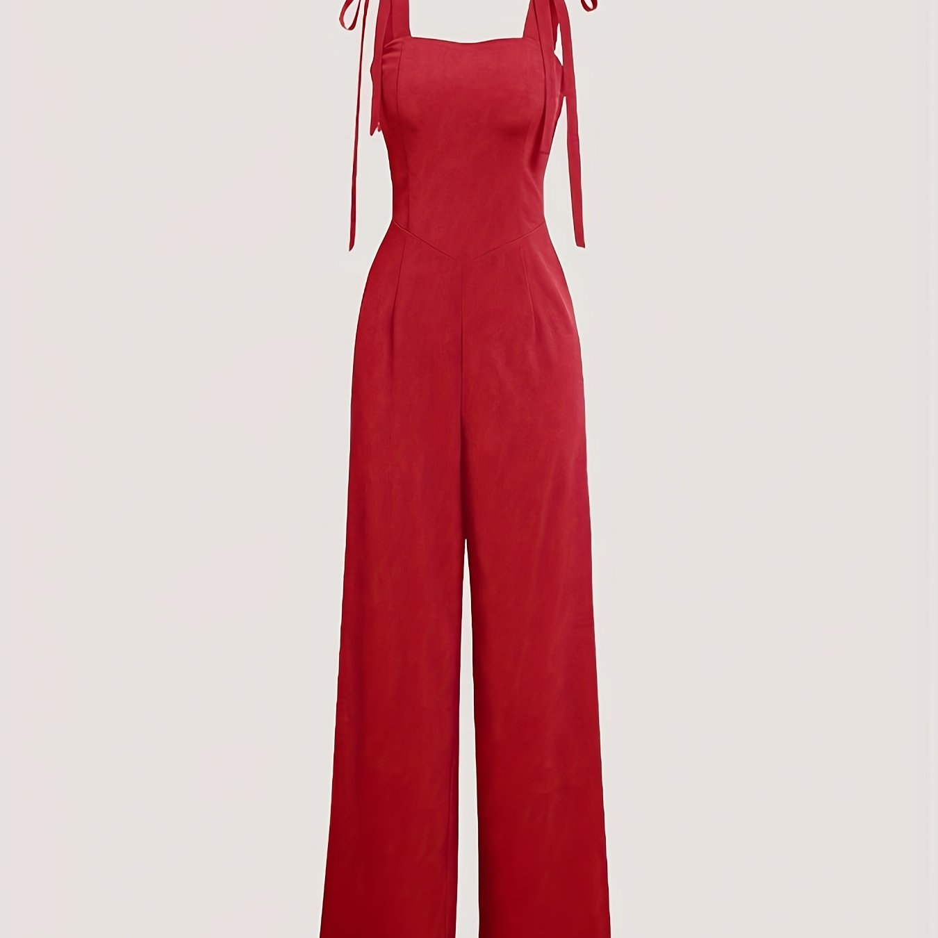 Women's Elegant Woven Polyester Jumpsuit with Lace-Up Waist and Strappy Back