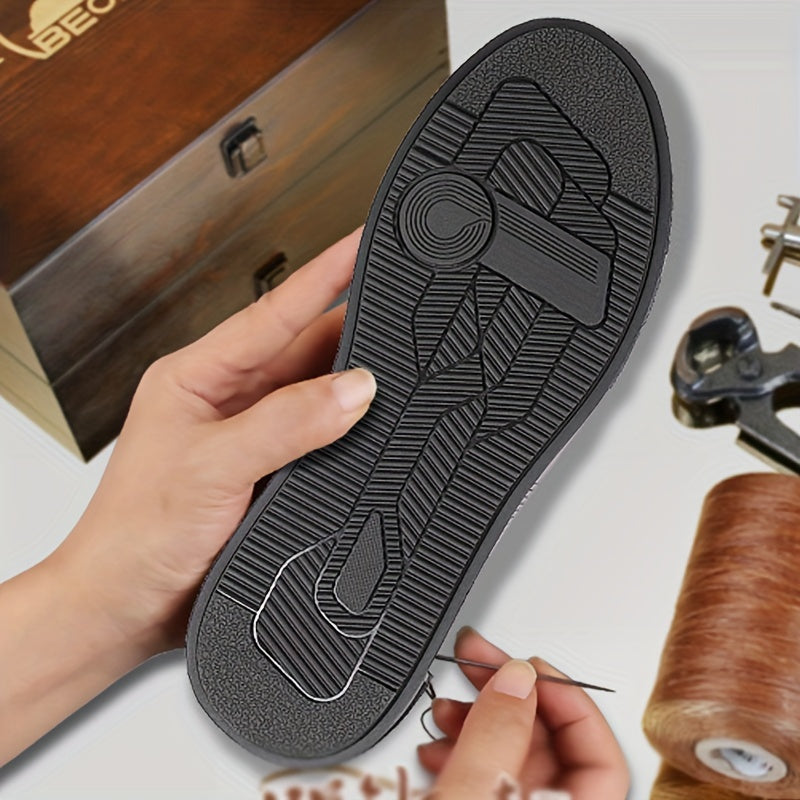 Men's Leather Sneakers with Striped Lace-Up Design, Rubber Sole, Breathable Fabric Inner