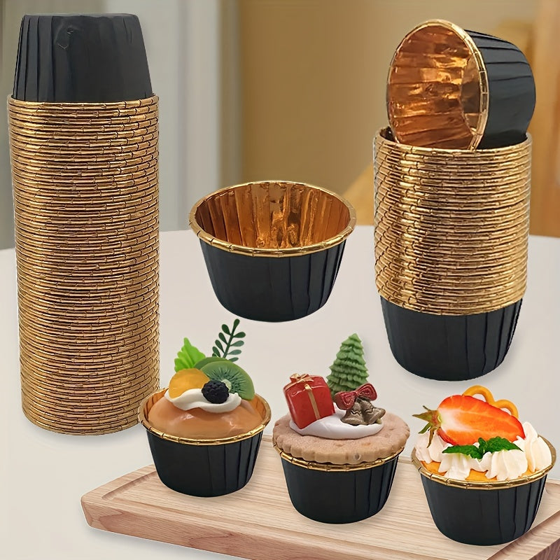 Gold Rimmed Cupcake Liners Set of 50 High-Temperature Resistant Baking Cups for Muffins