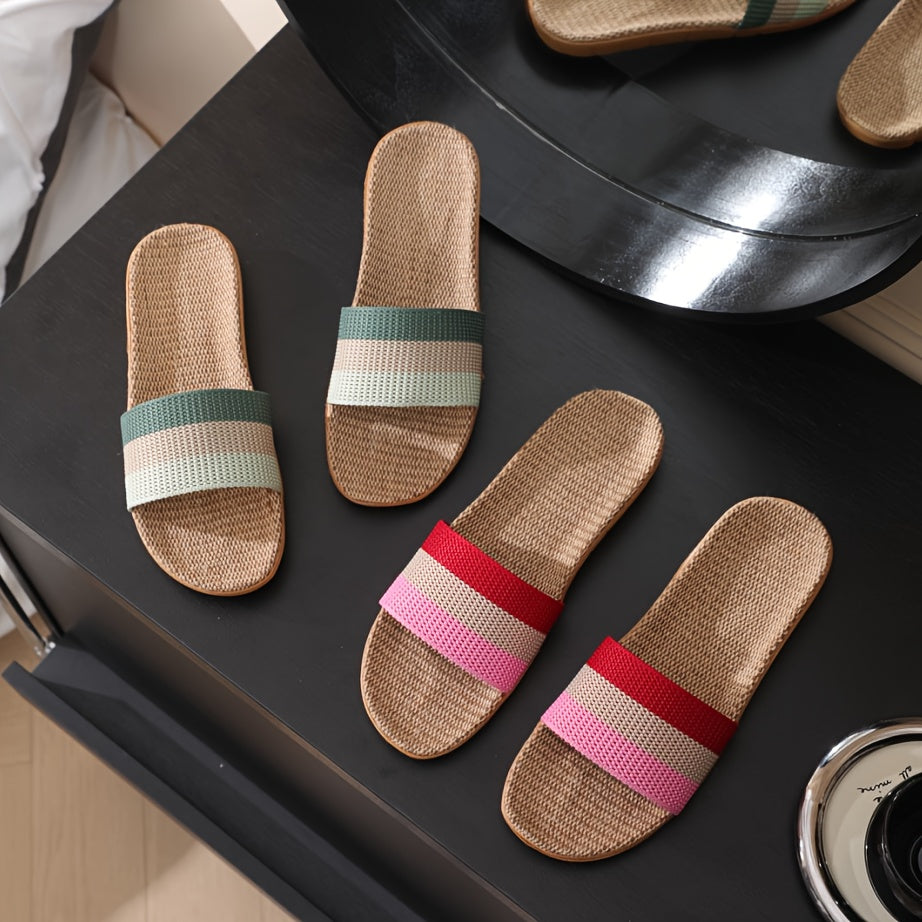 Women's Colorblock Linen Slip-On House Slippers Lightweight Breathable