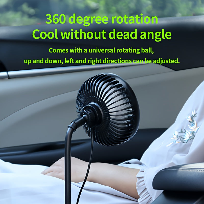 Car Fan with Cup Holder, USB Powered, Multi-Angle Rotation, Compact and Quiet