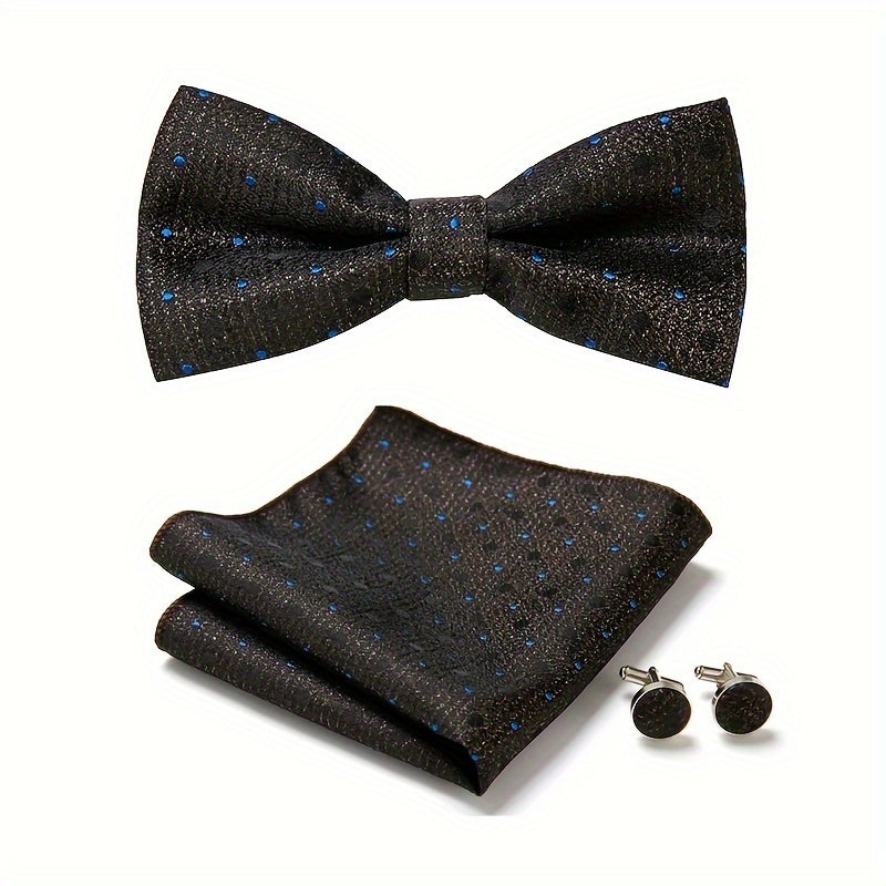 Men's Blue Polyester Tie and Pocket Square Set Floral Pattern for Formal Events