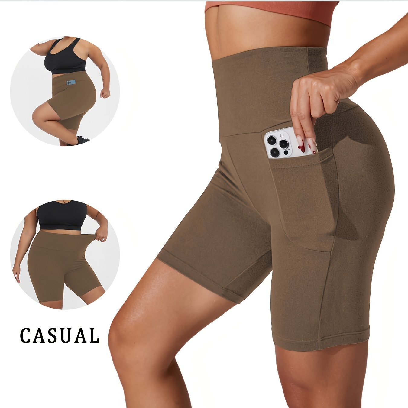 Plus Size High-Waisted Biker Shorts for Women - Vibrant Blue Tummy Control No-See-Through