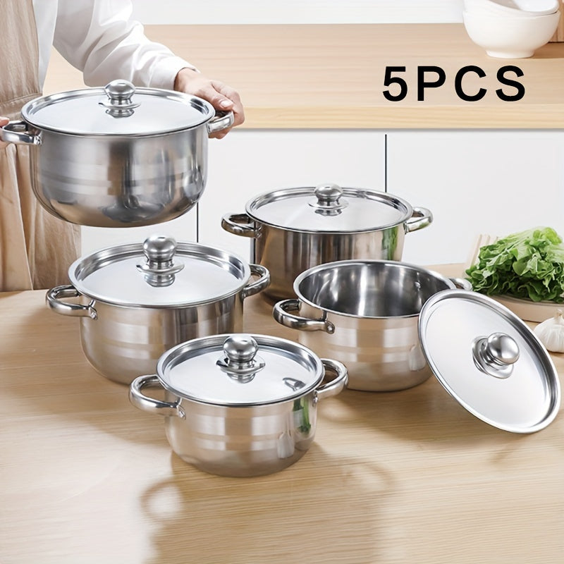 Juego de utensilios de cocina de acero inoxidable de 5 piezas para cocinas de inducción con tapas