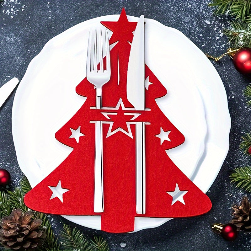 Christmas Red Star-Decorated Cutlery Holder for Holiday Dining