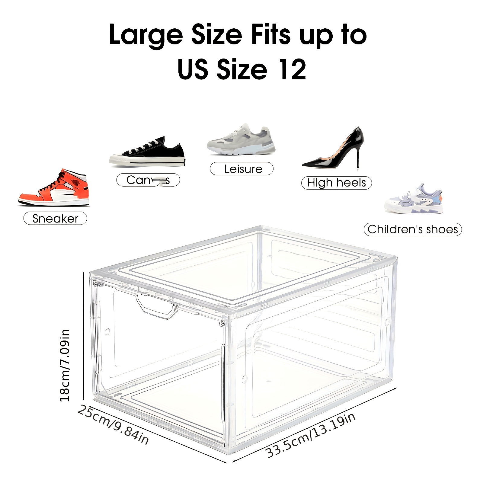 Set of 6 Plastic Shoe Storage Boxes with Transparent Doors Stackable Organizer for Bedroom Closet Hallway