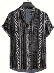 Men's Casual Cotton Blend All Over Print Patterned Shirt with Crew Neck