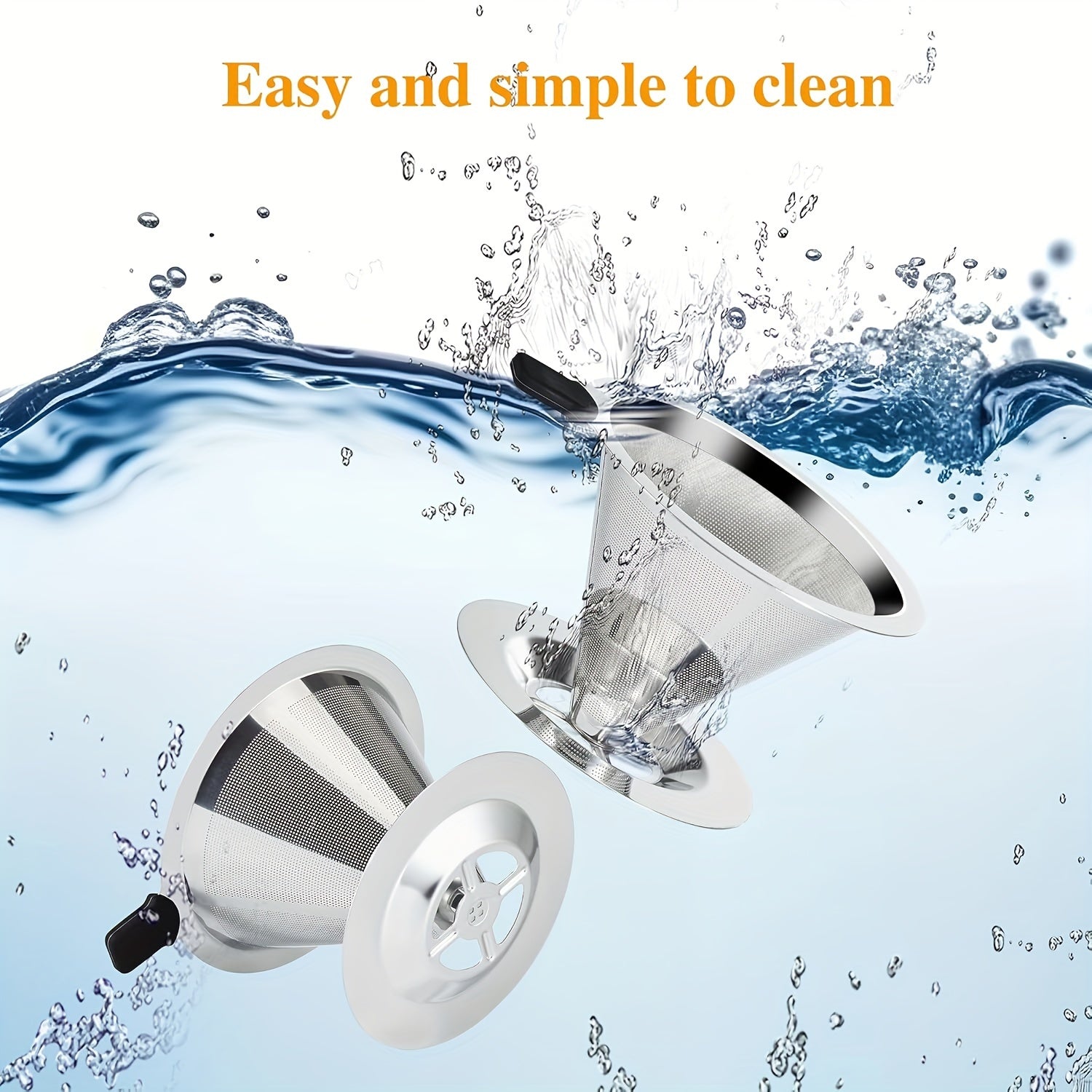 Single Cup Stainless Steel Pour Over Coffee Filter Double Mesh Cone Strainer